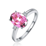 Classic Sapphire Silver 925 Ring with oval green/pink/blue Gemstone0pinkResizable