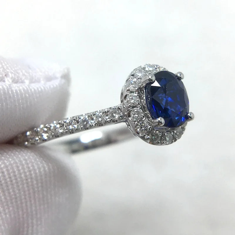 Natural Sapphire Rings for Women Sterling Silver 925 Wedding Filled Diamond