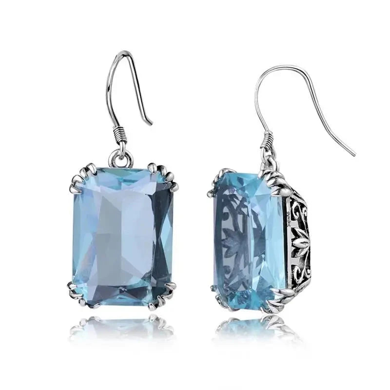 Jewelry Sets Aquamarine Sapphire Earrings Pendant Real 925 Sterling Silver WomenEarrings 1