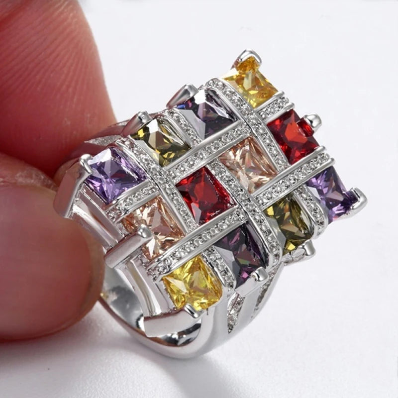 Fashion Multicolor Rhinestones Zircon Ring For Women