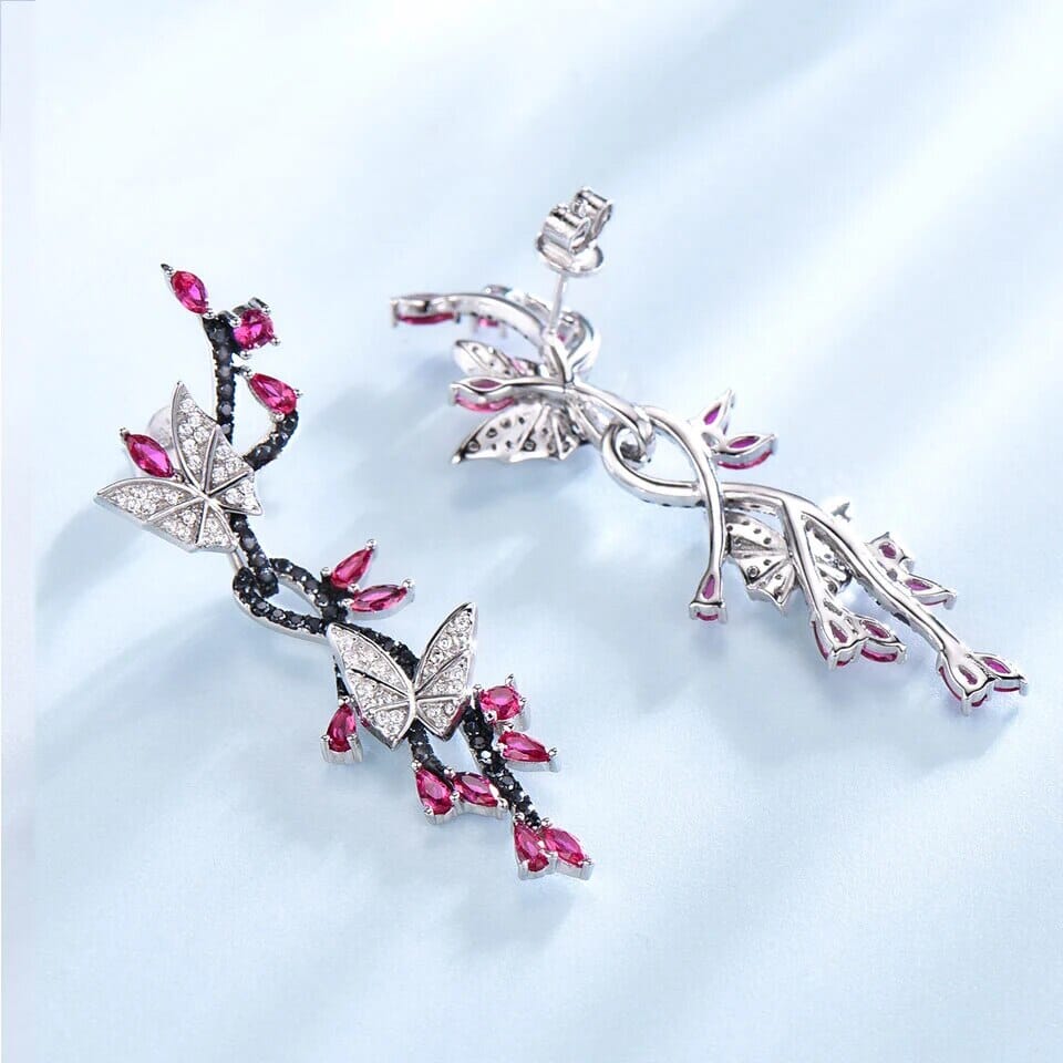 Butterfly Black Spinel Ruby 925 Sterling Silver EarringsEarrings