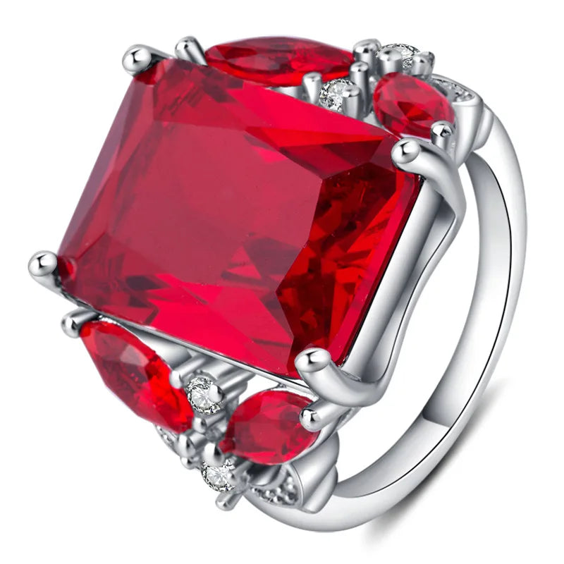 Delicate Luxury Ruby Ring for Women Geometry Gemstones