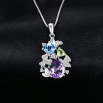 Amethyst Blue Topaz Peridot Flower Pendant 925 Sterling Silver Pendant - No ChainPendant