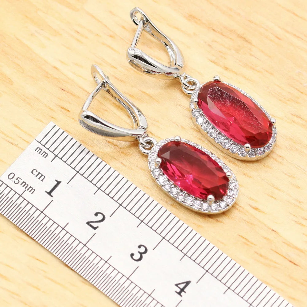 Red Ruby 925 Silver Jewelry Sets For Women Wedding