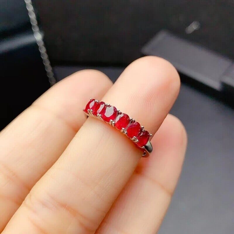 Elegant Silver Ruby for Girl 3 Mm * 4mm Natural Myanmar Ruby Ring 925 Sterling Silver0