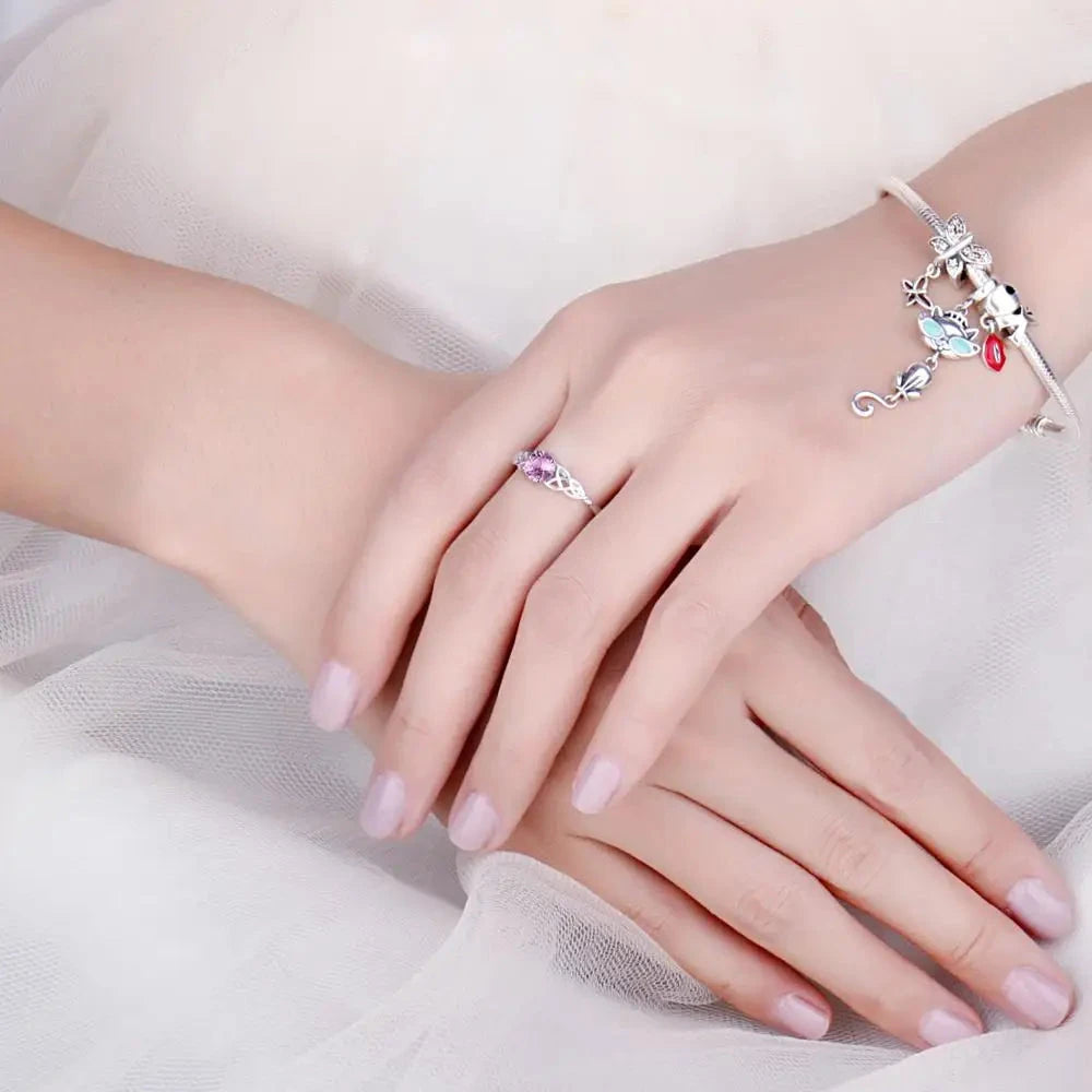 Knot Pink Sapphire 925 Sterling Silver Ring for Women