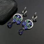 Flower Silver 925 Jewelry Set Sapphire Earrings Ring Pendant Necklace For Women