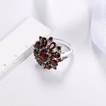 Elegant Silver Color Inlaid Garnet Red Zircon Flower Shape Ladies Banquet Ring