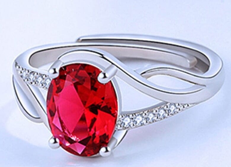 Ruby and Diamond Resizable Silver RingRing