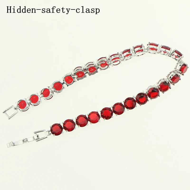 Bridal Red Garnet White Zircon Created Jewelry 925 Silver