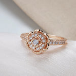Crystal Rose Flower 585 Rose Gold Natural Zircon Ring for Women