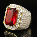 Retro Men Ring 925 Silver Jewelry Rectangle Ruby Gemstones Finger Rings