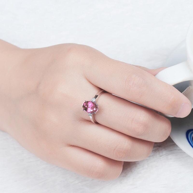 Classic Sapphire Silver 925 Ring with oval green/pink/blue Gemstone0