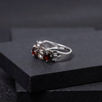 GEM'S BALLET 1.35Ct Natural Red Garnet Antique Style Three Stone Ring 925 Sterling Silver Gemstone Rings For Women Fine Jewelry