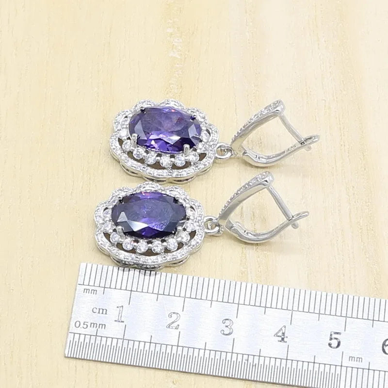 Natural Purple Amethyst 925 Silver Jewelry Set for Women