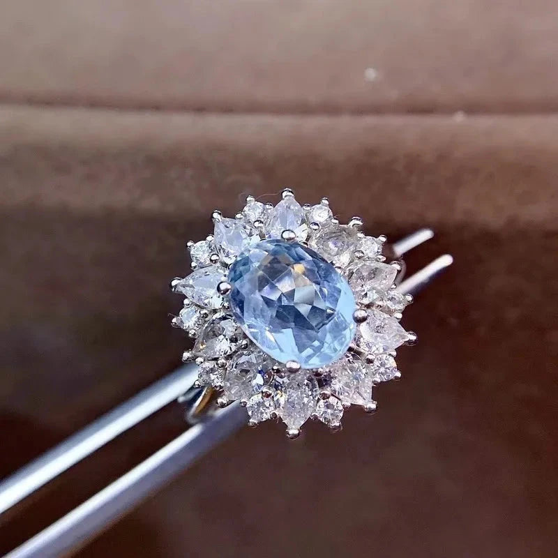 Aquamarine Silver Ring Genuine Gemstone