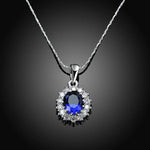 Elegant Oval Princess Diana William Sapphire Pendant Necklace