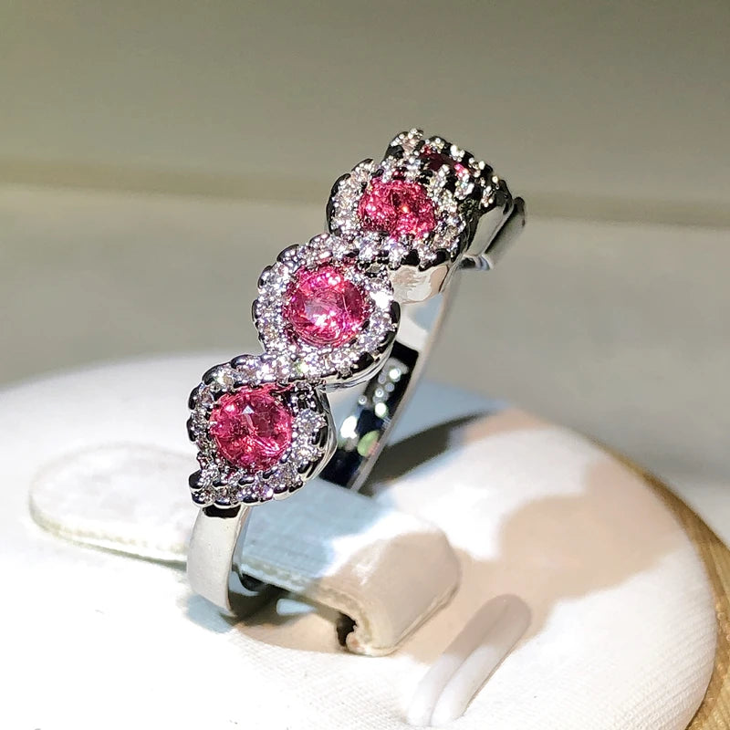 Twist Pattern Paw 925 Silver Simple Design Ruby Crystal Ring