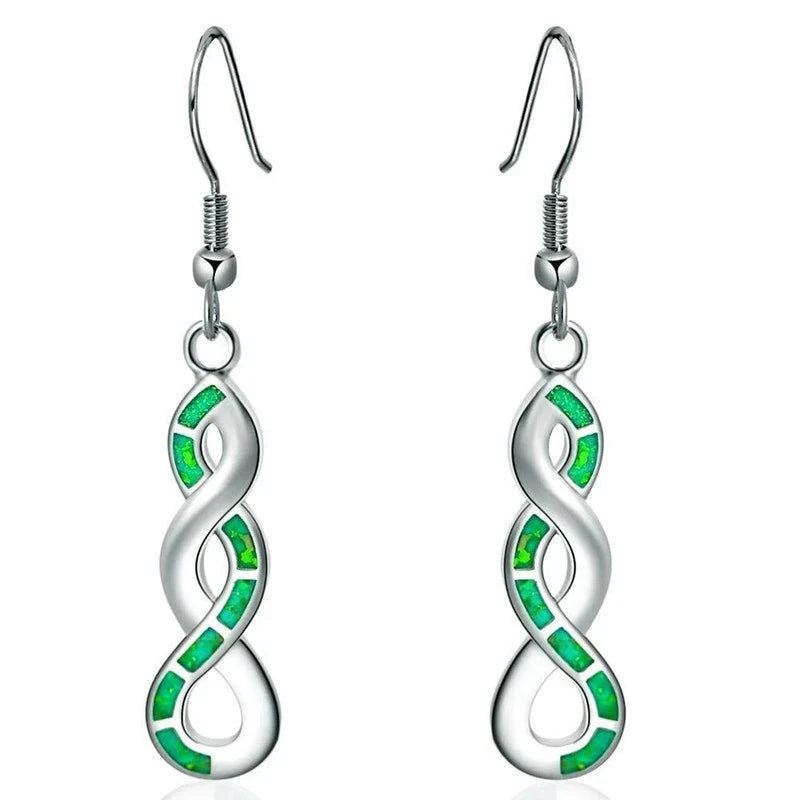 Navy Blue Fire Opal Wave Drop EarringsGreen