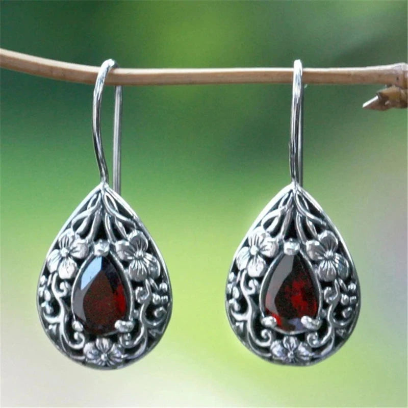 Carved Red Topaz Gemstone Garnet Earrings