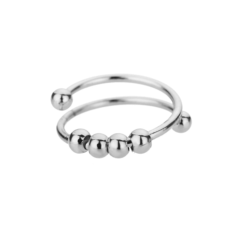 Anxiety Ring for Women - Bead Spinner Fidget Ring, Adjustable Stainless Steel
