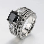 Luxury Women Black Crystal Zircon Ring Set For WomenSilver7