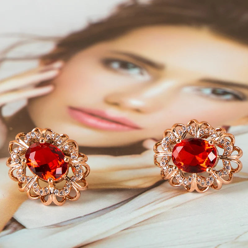 Classi Flower Ruby Rose Gold Stud EarringsEarrings