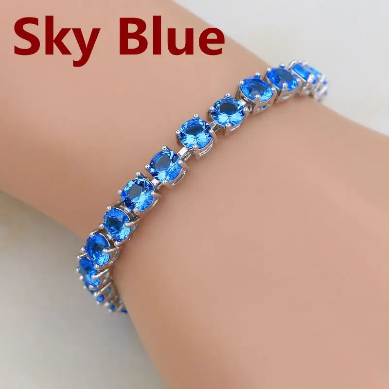 Bridal Red Garnet White Zircon Created Jewelry 925 SilverSky Blue21cm