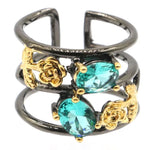 Aquamarine Green Peridot Gift for Sister Black Gold Silver Rings
