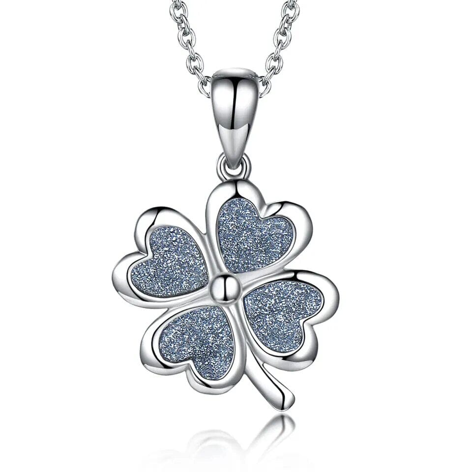 Lucky Four Leaf Clover Pendant 925 Sterling Silver NecklaceNecklaceWhite