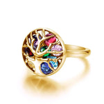 Tree of Life Stones 925 Sterling Silver and 18K Gold Color RingRing