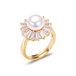 14K Gold Pearl & Zircon Adjustable Ring for WomengoldCHINA