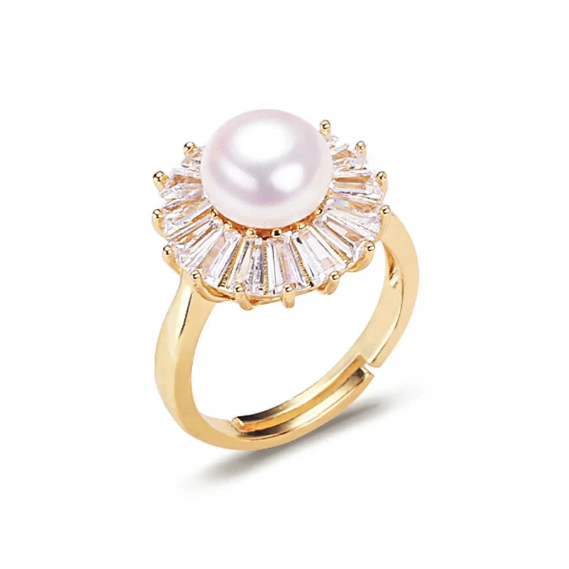 14K Gold Pearl & Zircon Adjustable Ring for WomengoldCHINA