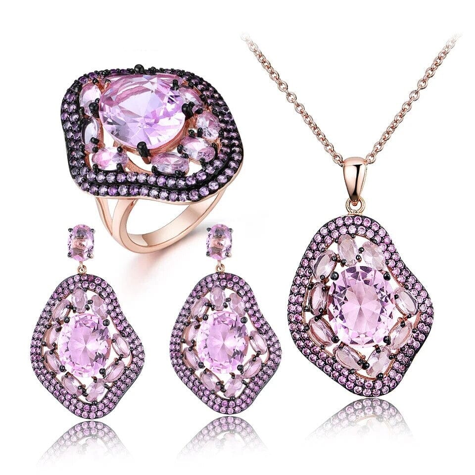 Pink Moganite Rose Gold 925 Sterling Silver Jewelry SetJewelry Set