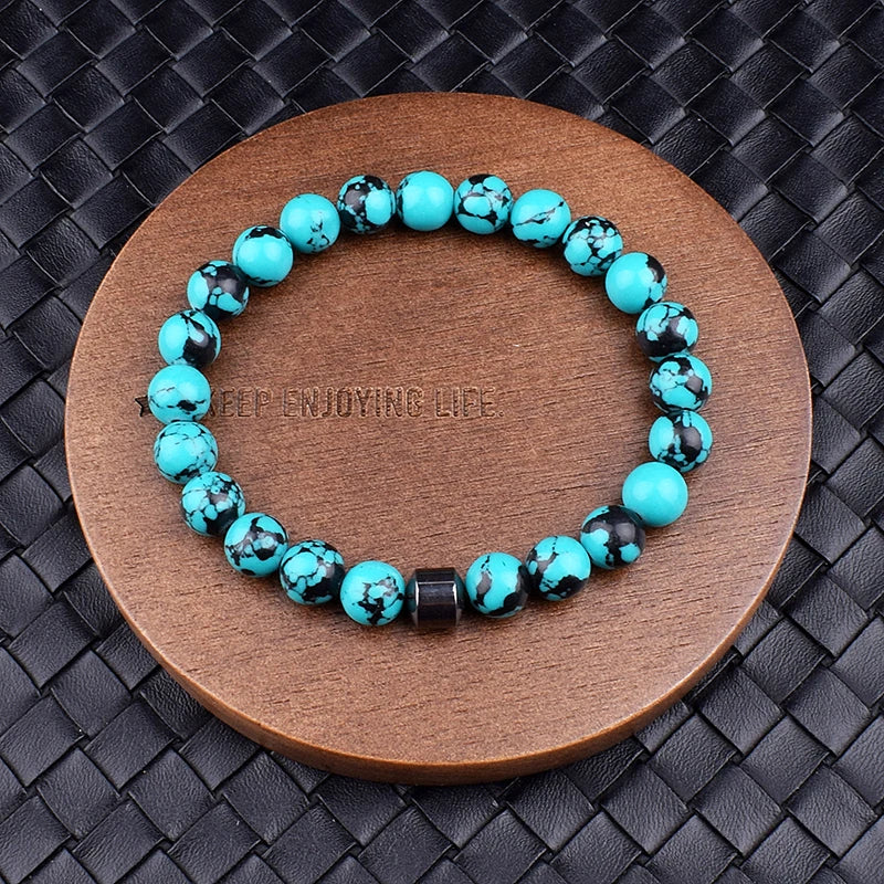 Cylinder Hematite Black Line Turquoises Bracelets Men Fashion Nature Stone Beads Bracelets Homme Yoga Energy Bangle Jewelry Gift38