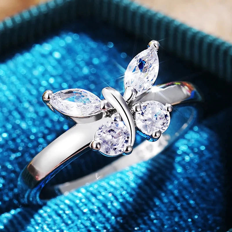 925 Sterling Silver Cubic Zirconia Butterfly Rings For Women