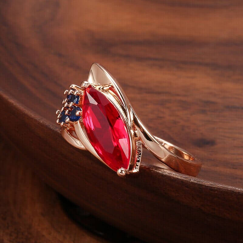 Kinel Luxury Rose Gold Red Ruby Stone Ring for Women MosaicRuby