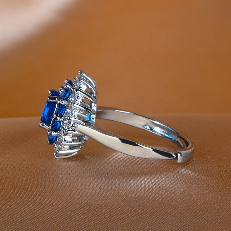 Sapphire Flower Adjustable Silver RingRing