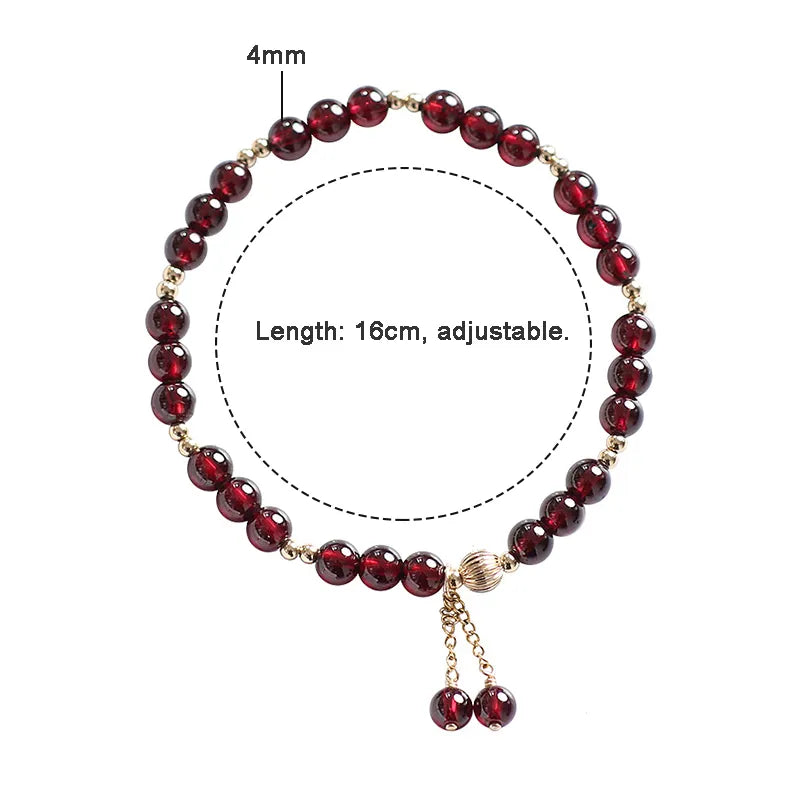 14k Gold Filled Natural Garnet Crystal Stone Beaded Strand Thin Bracelets for Women