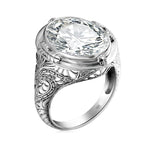 Aquamarine Ring Handmade Vintage Engraving Pattern Men's RingWhite zircon W6
