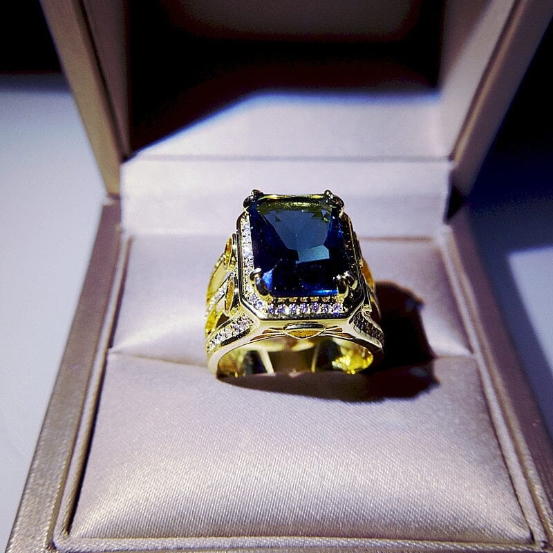 18K Gold Plated Square Sapphire 925 Sterling Silver RingRing