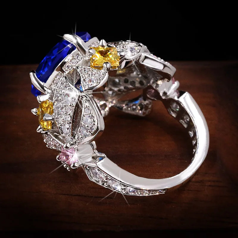 Luxury Fashion Flower Colorful Fox Sapphire Ring