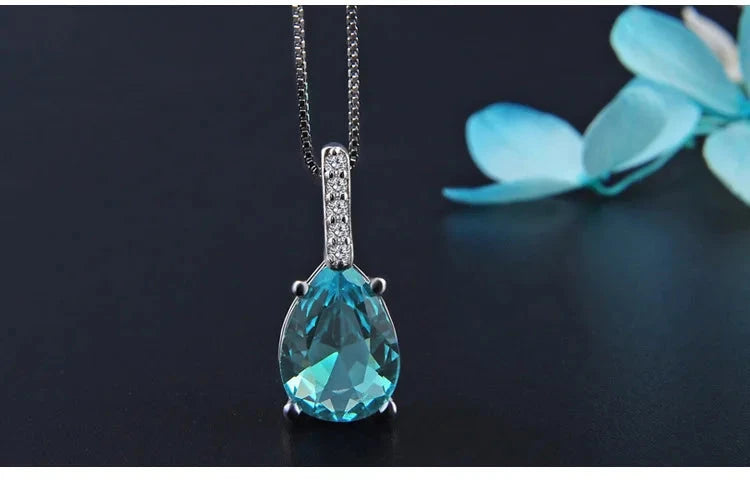 Natural Blue Topaz Pendant Silver Aquamarine Fashion Necklace Pendant Women