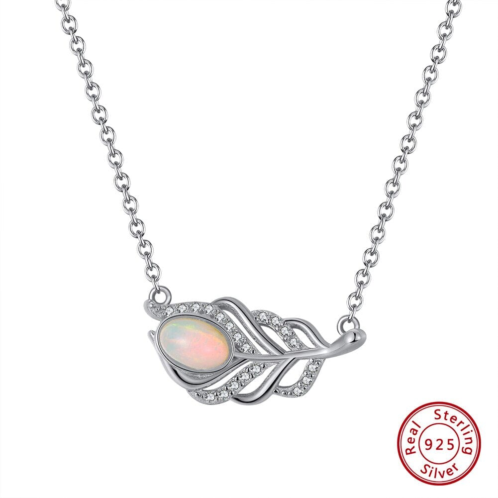 Opal Feather 925 Sterling Silver NecklaceNecklaceSilver