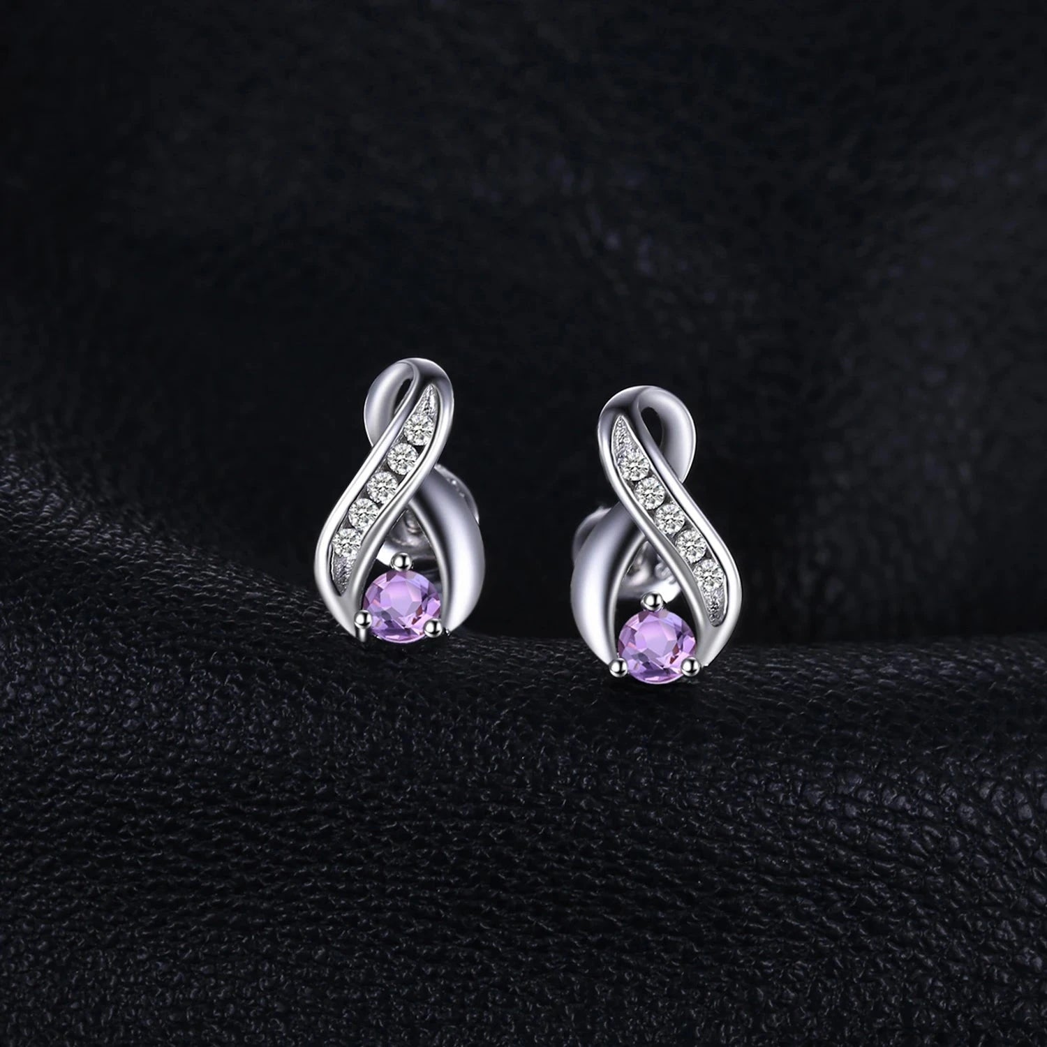 Infinity Natural Purple Amethyst 925 Sterling Silver Stud Earrings