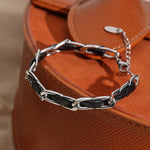18K Leather & Stainless Steel Chain Bracelet – Unisex