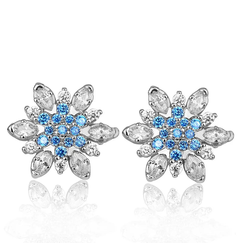 Aquamarine Blue Snowflakes Stud EarringsEarringsSilver
