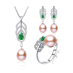 Freshwater Pearl Earrings, Ring & Pendant Necklace Jewelry SetJewelry SetPink
