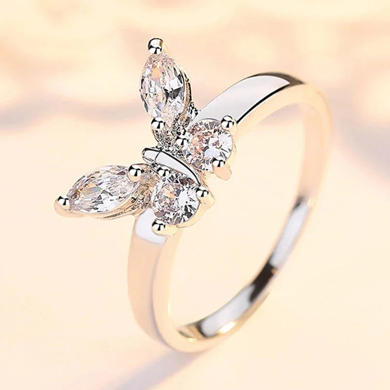 925 Sterling Silver Cubic Zirconia Butterfly Rings For Women10