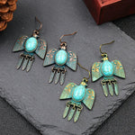 Ethnic Turquoises Dangle Earrings Antique Bronze Pigeon Earring